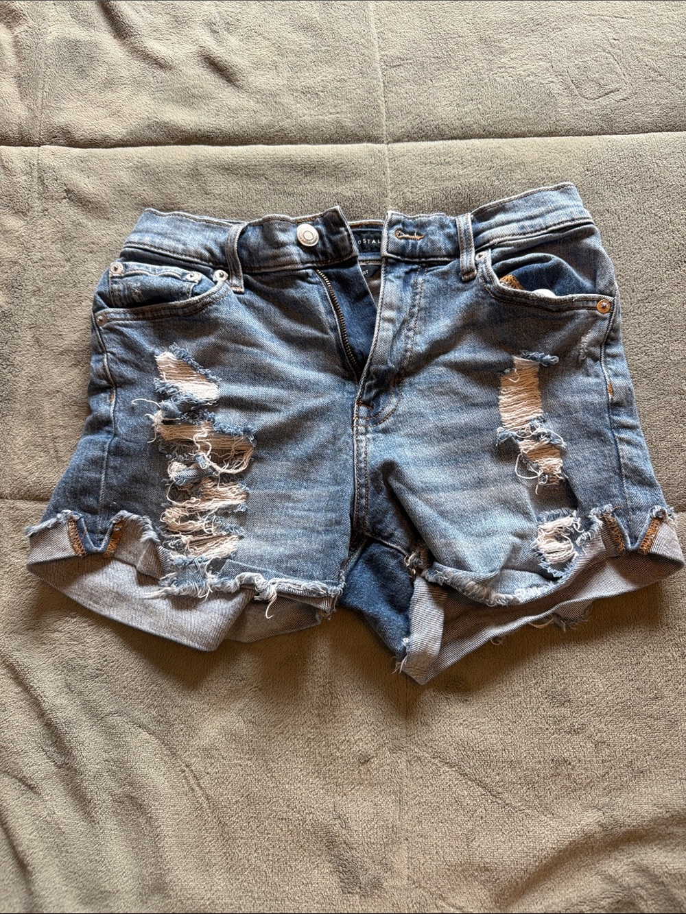 Aeropostale Distressed Denim Shorts - Light Blue